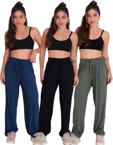 Kit 3 Calças De Yoga De Viscose Soltinha Pilates Comfy - Feminino - Mulheres - Yoga Pants - Multicolorido - P, M, G, GG, XG