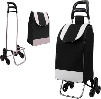 Carrinho de Compras Dobrável para Feira, Supermercado, Praia, Camping, com Rodas Triplas que Sobem Escadas, Reforçado, Suporta até 30kg, Fácil de Montar e Desmontar (Preto)