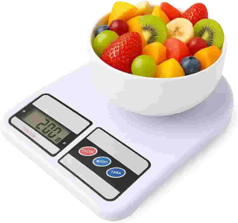 Balança de Cozinha Digital para Alimentos Portátil em Inox Resistente a Água Com Base Antiderrapante e Visor de Alta Definição Pesagem de 1g até 10kg Fit Premium