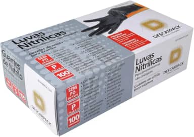 Luva Nitrílica Descartável sem Talco (P) Preta Descarpack - Caixa com 100 unidades