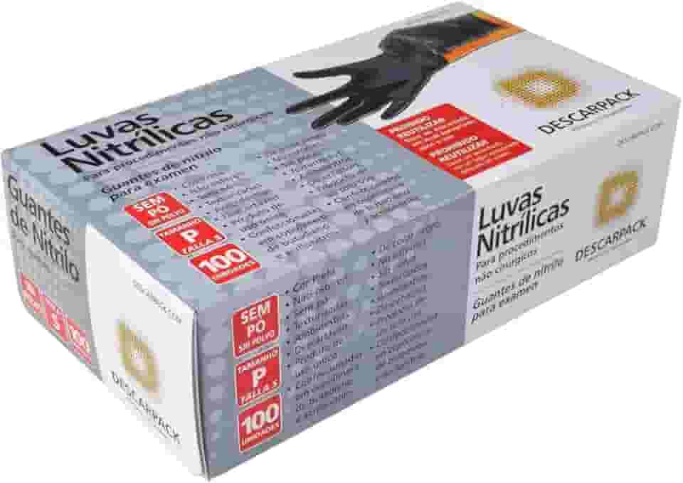 Luva Nitrílica Descartável sem Talco (P) Preta Descarpack - Caixa com 100 unidades