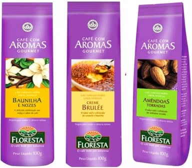 Kit 3 Cafés Floresta Gourmet 1 Amêndoas 1 Baunilha 1 Creme Brulee em pó - 100g cada