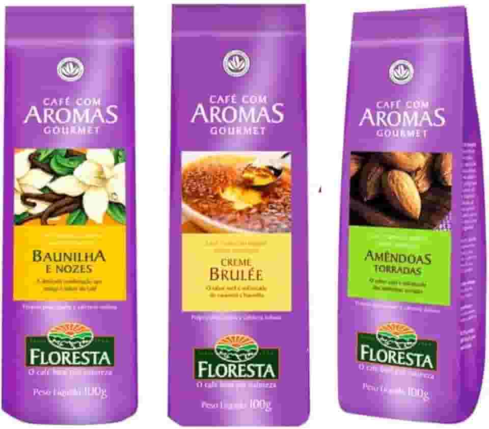 Kit 3 Cafés Floresta Gourmet 1 Amêndoas 1 Baunilha 1 Creme Brulee em pó - 100g cada
