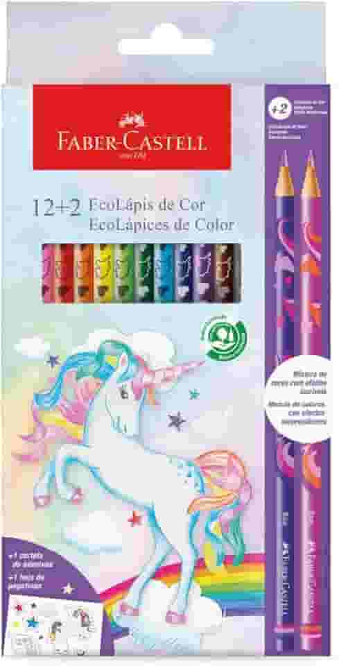 EcoLápis de Cor Faber-Castell Unicórnio, 12 Cores + 2 Lápis Misturinha (12 es/cada) - 120912+2UNI