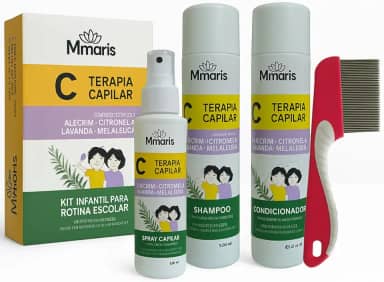 Kit Shampoo Condicionador Terapia Capilar Spray Creme de Pentear Auxlia no Combate Piolhos e Lêndeas M MariS