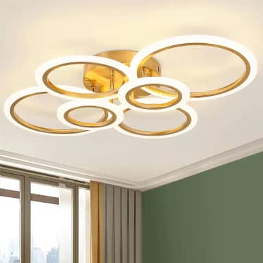 Luminária de Teto Minimalista 6 Anéis Dourada, Ajustável 3 Temperaturas de Cor, LED Dimerizável, Lustre Moderno para Cozinha, Quarto, Sala de Estar, Corredor (6 Anéis)