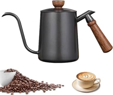 Chaleira Gooseneck, Chaleira de Café Pour Over 600mL, Alça Anti-Quente, Aço Inoxidável com Design de Bico de Fluxo para Café & Chá (Preto)