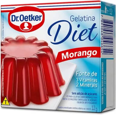 Dr. Oetker Gelatina em Pó Diet, Sabor Morango, Sobremesa com Sabor e Consistência Deliciosa, Fácil de Fazer, 12g