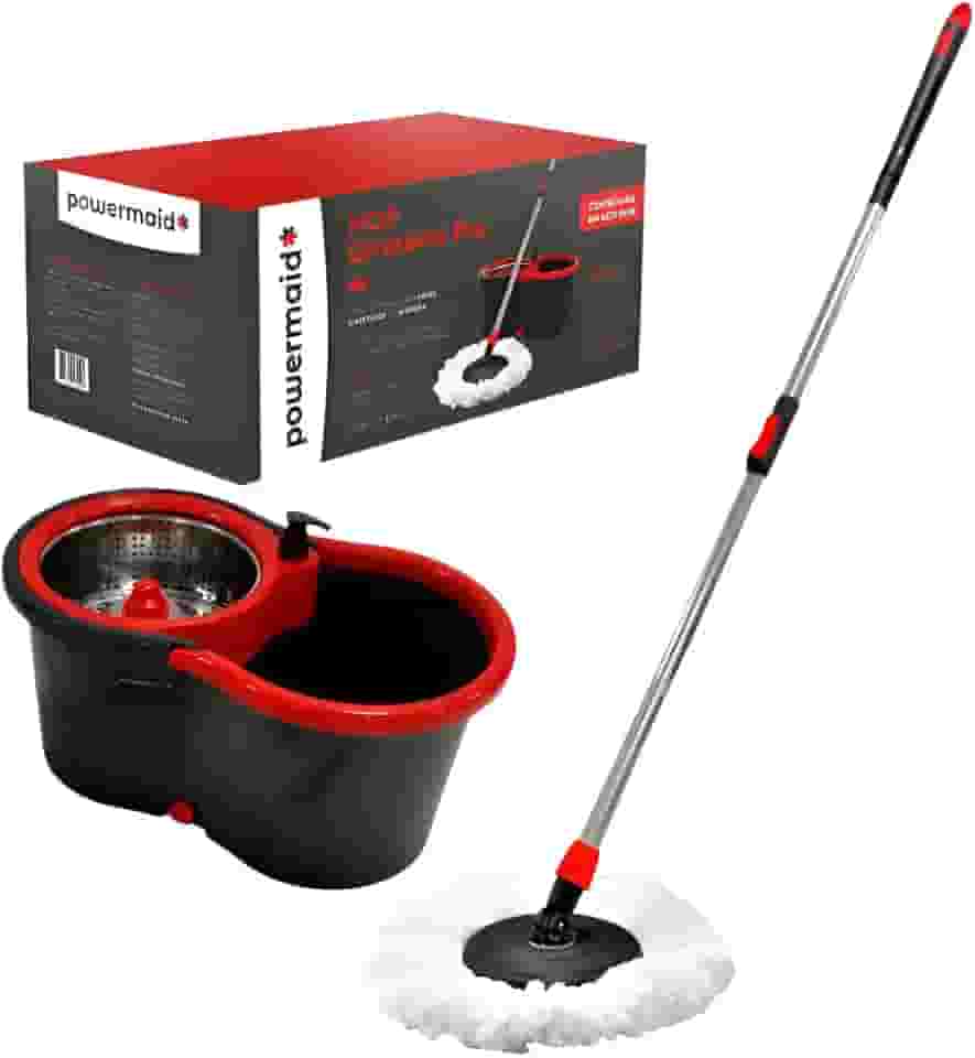 Powermaid Mop Giratório Pró com Centrífuga em Inox alta performance - Vermelho e Cinza
