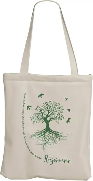 Ecobag Raízes e Asas Bolsa de Praia Feminina Grande Tecido Costura Reforçada de Algodão Cru Ecológica 30x40 REC store