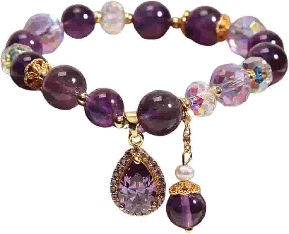 Pulseira Feminina ¨Purple Nebula¨ em Ametista e Zircônias Cúbicas – Ajustável 18cm – Proteção, Energia Positiva e Elegância – Acompanha Bolsa de Veludo