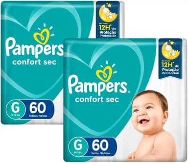 Kit Fralda Pampers Confort Sec Super Tamanho G 120 Tiras