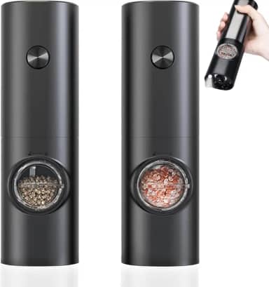 Moedor Eletrico Sal Pimenta Saleiro Eletrico Moedor de Pimenta e Temperos Kit Triturador de Especiarias Conjunto 2 Moedor Automático A Pilha Com Luz LED | Premium InoVibes (2 unidades)
