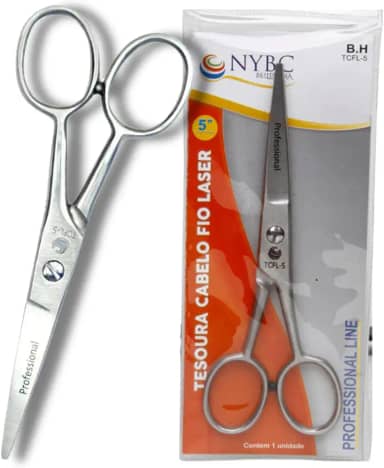 Tesoura Cabelo Fio Laser 5' (12,7cm) Aço Inox 420 Profissional Corte Reto NYBC Beauty TCFL-5
