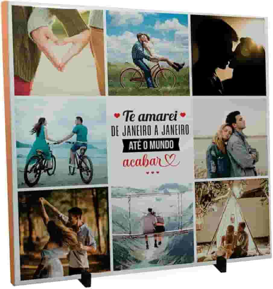 Quadro Personalizado com 8 Fotos e Mensagem Presente Namorados Criativo