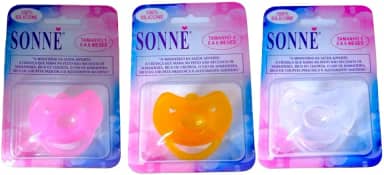 Sonne Kit C/3 Chupetas Premium Soft Recém Nascido T1(0 A 6 Meses) 100% Silicone Rosa/Âmbar/Transparente