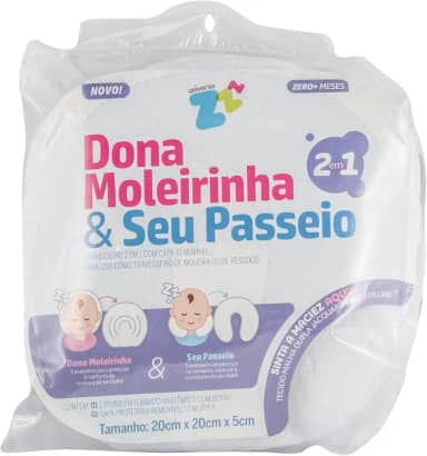 Travesseiro para Bebê Anti Plagiocefalia Posicional Cabeça Chata Dona Moleirinha E Seu Passeio - Integralmente Lavável - Branco - Fibrasca
