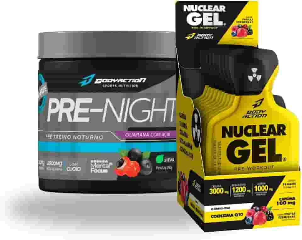 Kit Pré Treino 350g Nuclear Rush 10 saches em Gel (25g) Frutas Vermelhas - Pré NIGHT Pre Treino Noite Guaraná com Açai