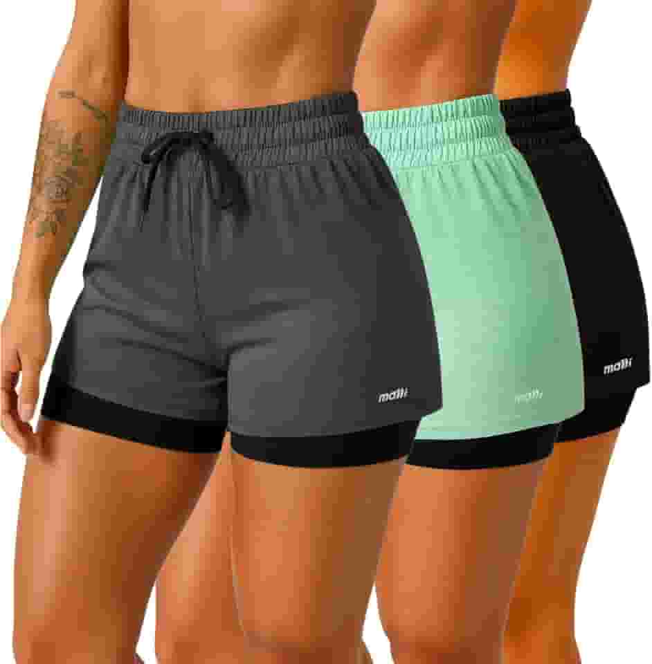 Kit 3 Bermuda Short 2 em 1 Feminino Dryfit Treino Academia Esporte Corrida Casual Bolso