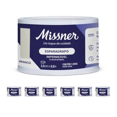 Kit com 6 Esparadrapo Impermeável Branco - 6 Unidades - 2,5cm X 4,5m