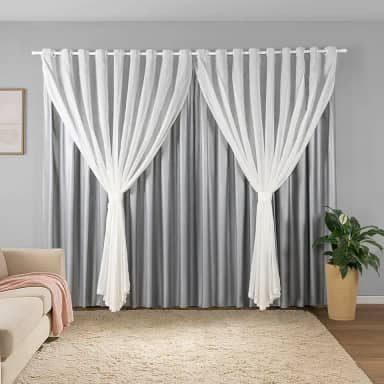 Cortina Sala Quarto Blecaute 2,80m Larg. x 2,50m Alt. Linho Trabalhado, Forro em PVC Blackout 100%, c/Abraçadeiras - Inovi - Cinza/Branco