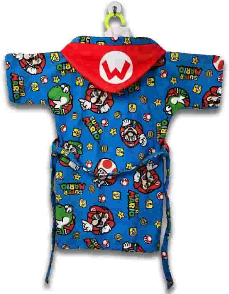 Roupão Aveludado Infantil Quimono Estampado com Capuz Super Mario M Com 1 peça