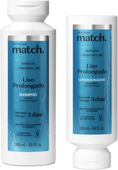 Kit O Boticário Match Liso Prolongado: Shampoo 300ml + Condicionador 250ml - Cabelos Lisos