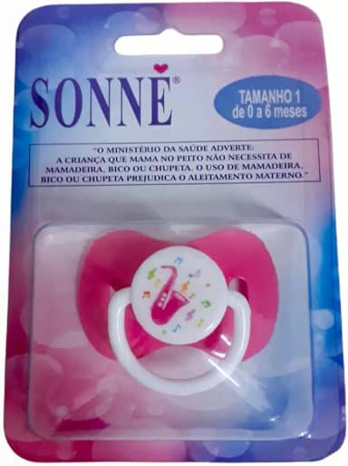 Chupeta Borboleta saxofone, Bico RN Redondo Silicone Tamanho 1, Sonne, Rosa