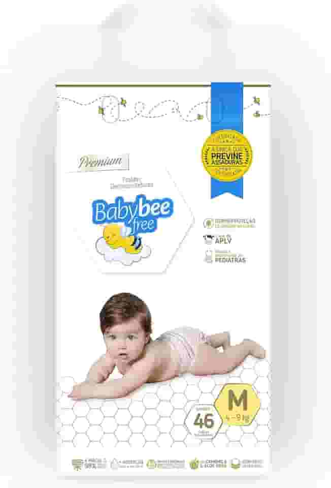 FRALDA DERMOPROTETORA BABY BEE FREE MEGA TAMANHO M COM 46 UND POR R$ 59,99.