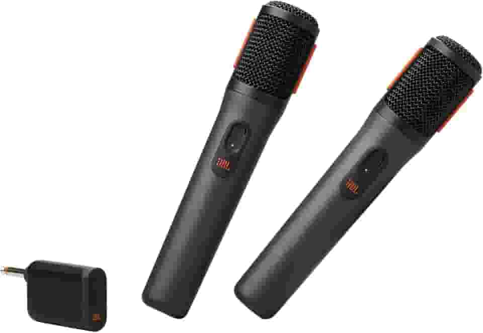 JBL Microfone sem fio PartyBox – 2 microfones digitais sem fio, bateria recarregável (20 horas - 700 mAh), voz clara, som nítido, conexão estável de 2,4 GHz, compatível com todos os alto-falantes