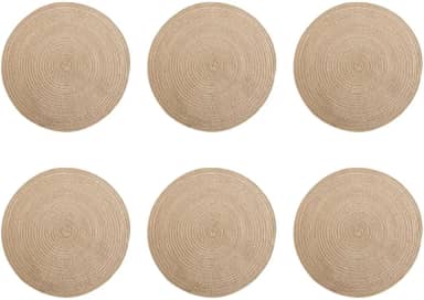 Pacote com 6 jogos americanos redondos trançados de 12,7 cm – Laváveis, tapetes de mesa reversíveis para casa e festas | Conjunto acessível (marrom