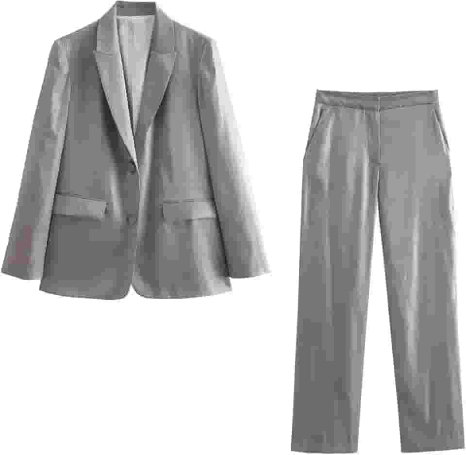 2024 Blogger Minimalism Ternos Cor Prata Blazers Casuais Ternos Feminino Conjunto de Duas Peças Feminino
