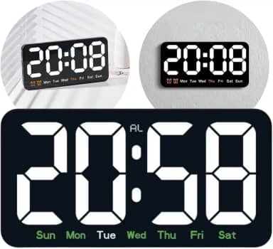 Relógio Digital para Mesa ou Parede - Display de Luz LED, Hora e Dia da Semana, Ideal para Casa, Escritório,Academia, Clínica, Estúdio, Galpão, Recepção e Uso Comercial(Led Branco)