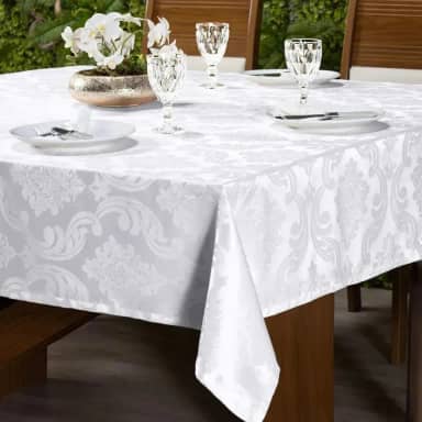 Toalha de Mesa em Jacquard Inglês Requinte Quadrada (4 Lugares) (Branco)