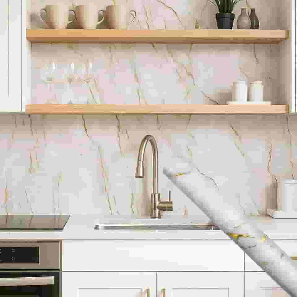 Papel de Parede Premium Mármore Texturizado 5 metros = 1 Rolo de 5m X 45cm Autoadesivo Sala, Cozinha, Banheiro