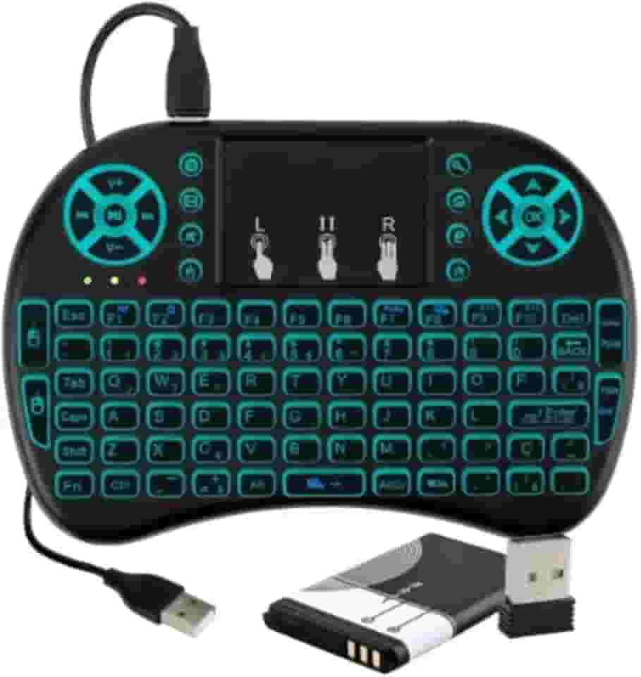 Mini Teclado Wireless com Touchpad, Retroiluminado LED, Recarregável, Controle Remoto USB para Android, TV, Console