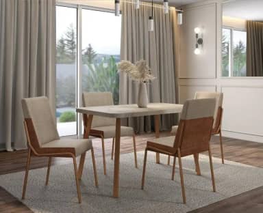 Conjunto Sala de Jantar 4 Cadeiras San Lorenzo Carraro Petra Rosê