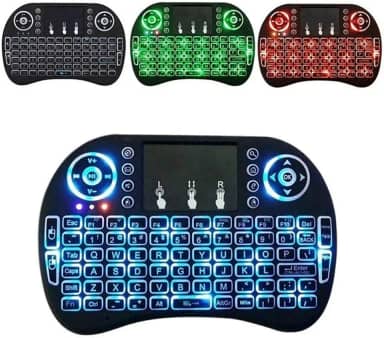 Gtek Mini Teclado Sem Fio com Touchpad e Mouse Retroiluminado em 3 Cores (Azul/Verde/Vermelho) - Compatível com Android Boxes/Smart TVs/IPTV Boxes - Faixa de Operação de 15 Metros (Máx.)