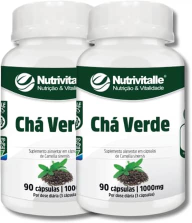 Chá Verde Capsula 1000mg 90 Cápsulas Nutrivitalle 2 Potes
