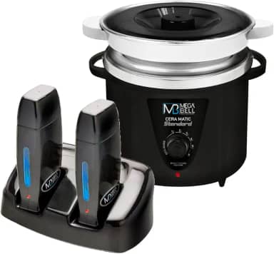 Termocera Panela Depilação 900g c/Refil + Base Dupla c/ 2 Rollon Preto Mega Bell