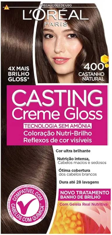 Tintura Semi Permanente Casting 4.0 Castanho Natural, Casting, 400 Castanho Natural, Casting Creme, Pacote de 6