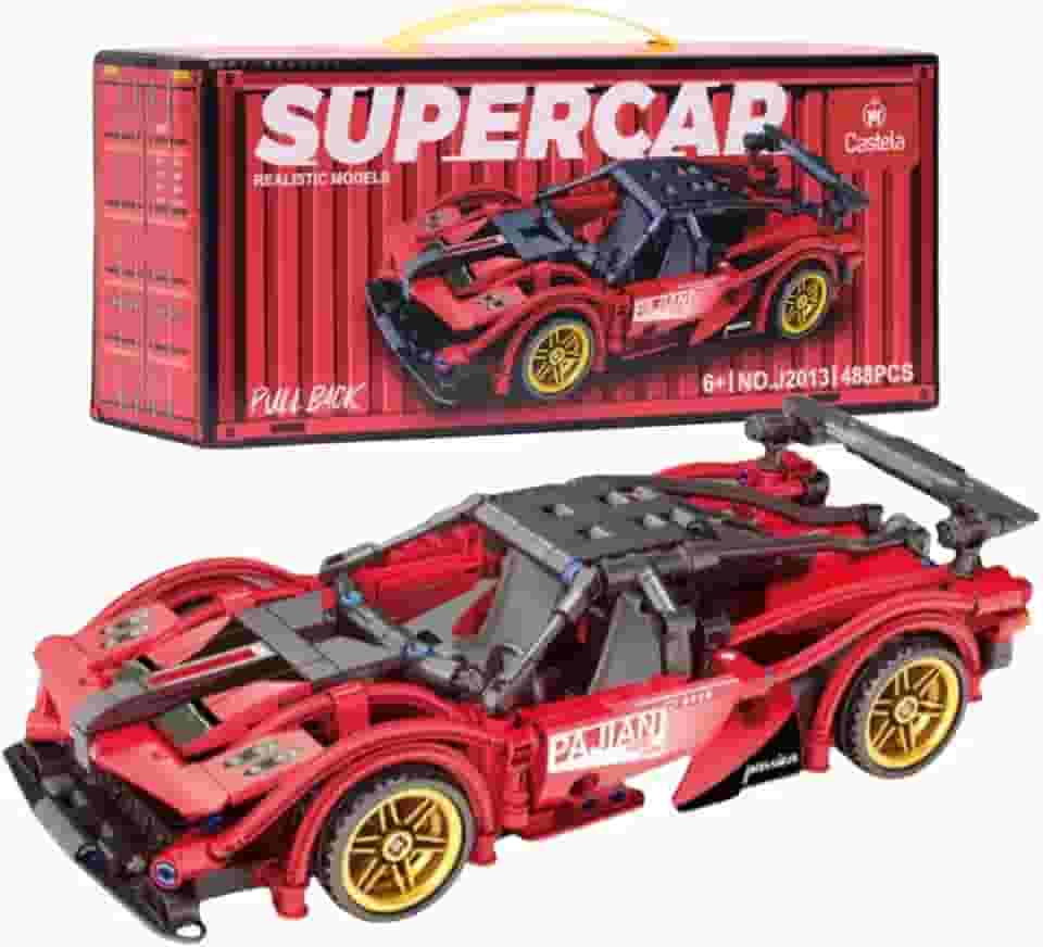 Blocos de Montar Carro Infantil Esportivo Vermelho 1:18 488 Peças - Castela