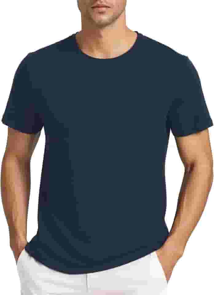 Camiseta masculina esportiva de secagem rápida gola redonda leve e confortável camiseta esportiva de verão, Azul marino, XGG