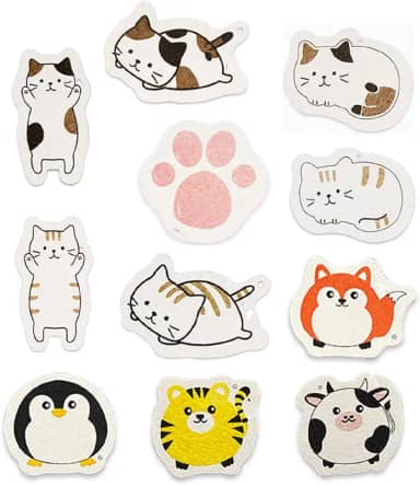 Esponja de lavar louça polpa de madeira comprimida algodão esfregão de cozinha dupla face, limpeza multiuso para pratos, frutas, legumes, vidro, mesa, porta. Pacote com 3 reutilizáveis, cor aleatória