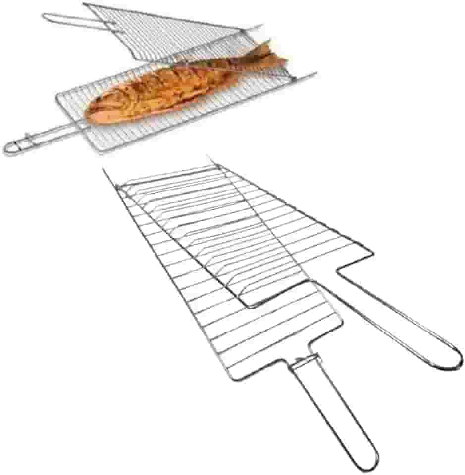 Grelha Dupla Folha Grande Churrasco Peixe Frango Linguiça Aço (1, CROMADO)