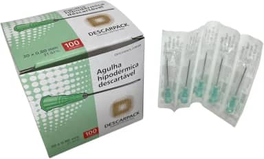 Agulha Hipodérmica Verde 30 x 8 mm Descarpack - 100 unidades