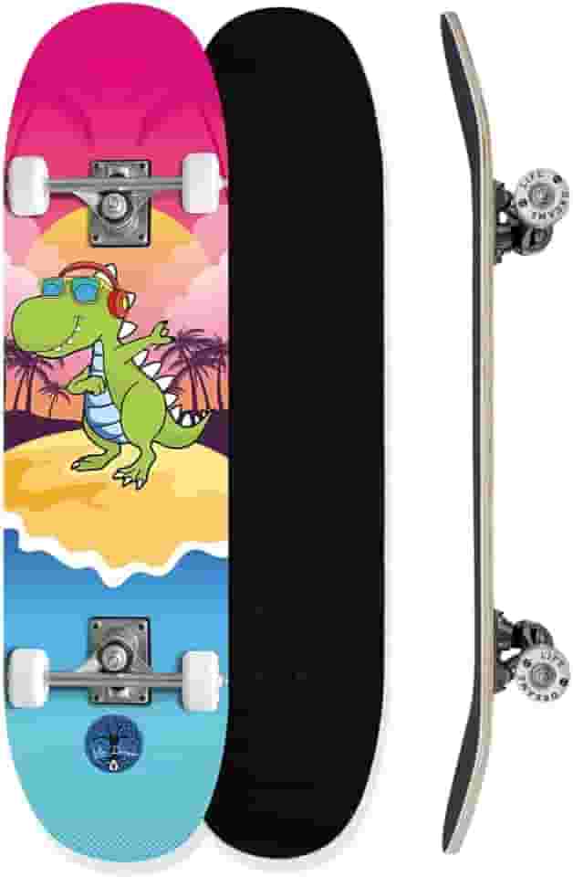 Skate Infantil Iniciante Montado Completo Iniciante 70KG Colorido Dino Life Dreams