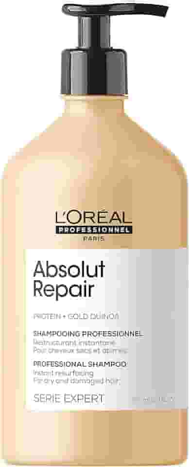 L'Oréal Professionnel Shampoo Absolut Repair, Repara Danos e Promove Brilho, Com Quinoa Dourada & Proteínas, Para cabelos secos e danificados, Toque leve e Macio, 750ml