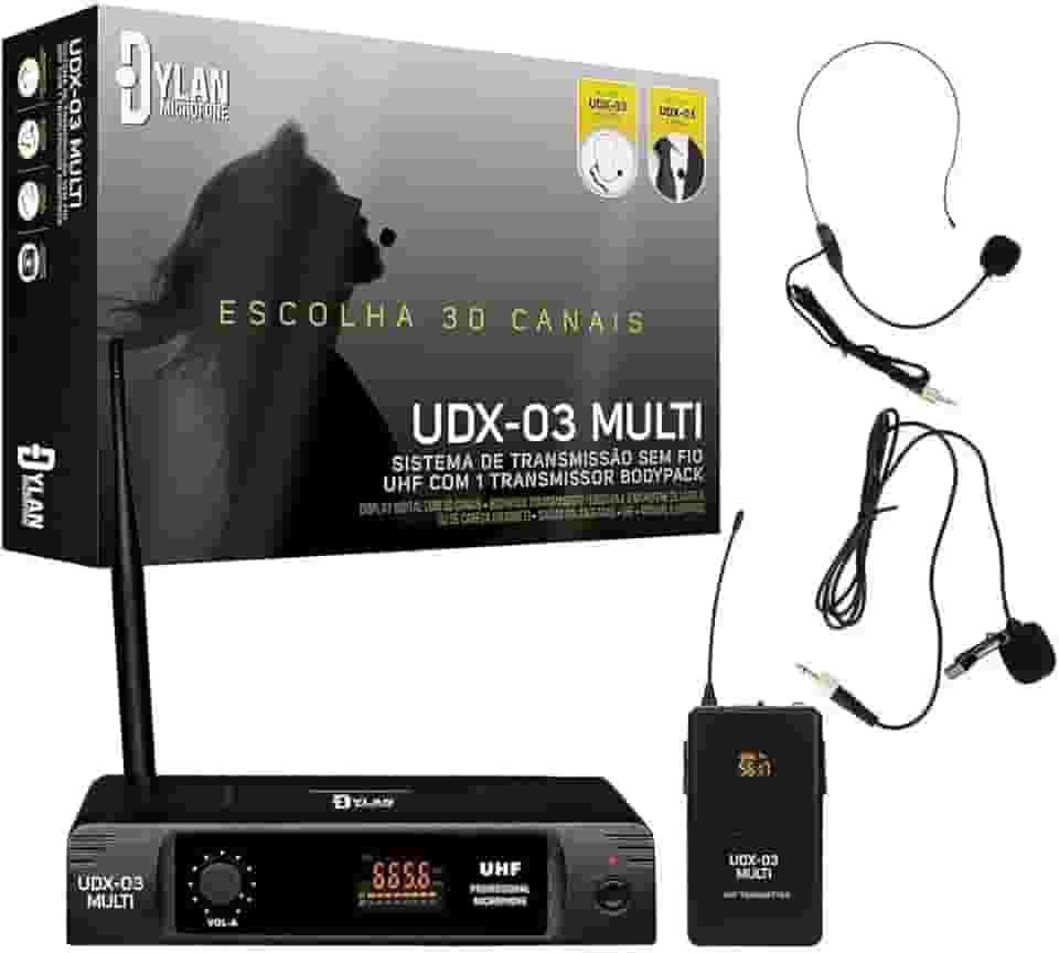 SISTEMA SEM FIO UHF COM 30 X CANAIS (RECEPTOR BASE + TRANSMISSOR COMPACTO DE CINTO) UDX-03 MULTI
