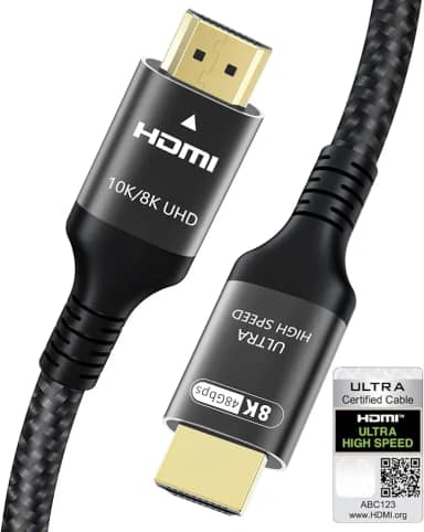 Cabo HDMI 2.1 certificado 10K 8K 3,3 FT, cabo HDMI de alta velocidade de 48 Gbps com Ethernet 4K 240Hz 165Hz 144Hz 120Hz 8K60Hz eARC HDCP2.3 HDR10+ projetor de monitor de laptop e TV para PC